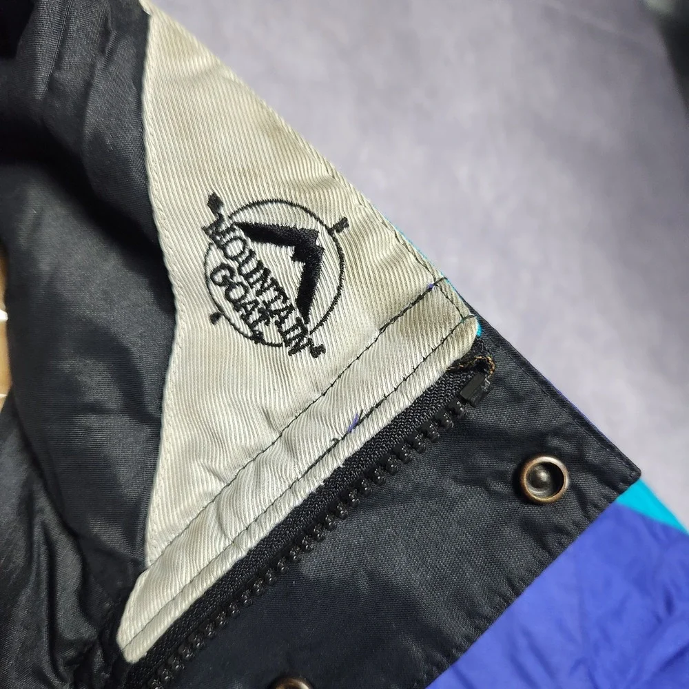 Mountain Goat Vintage Mens L‎ Jacket Blue Teal Color Block Hooded Windbreaker